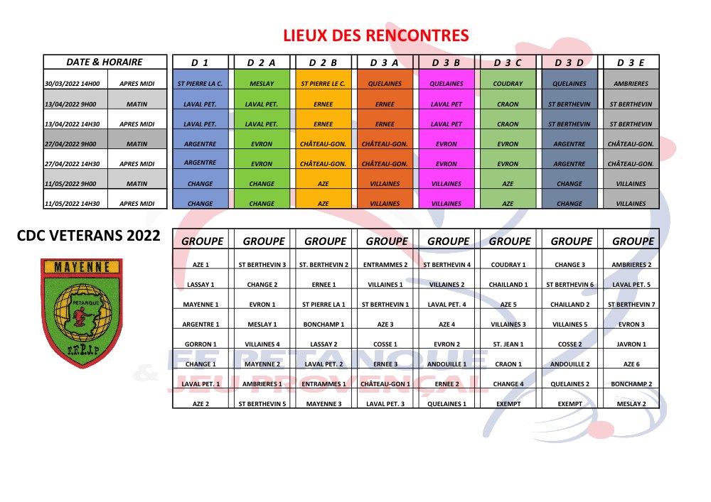 DATES HORAIRES LIEUX CDC